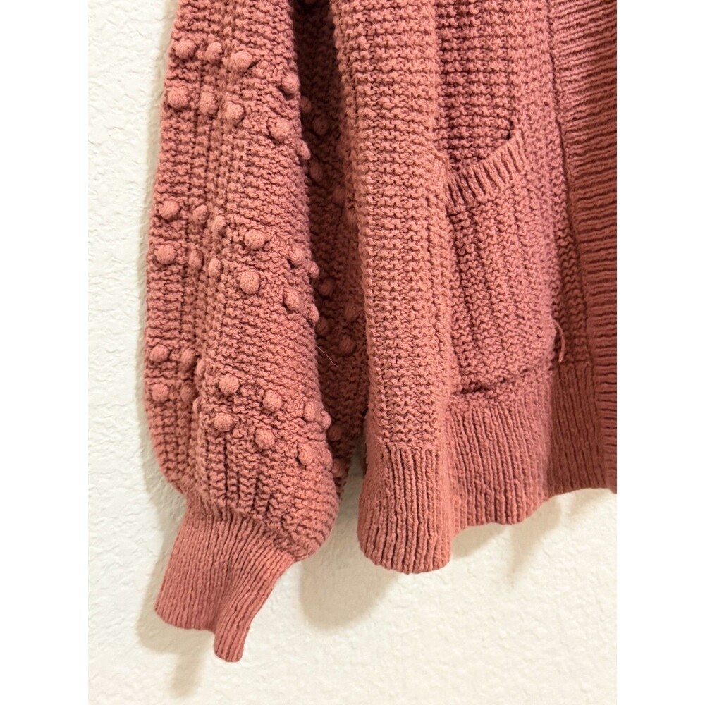 Madewell Bobble Knit Cardigan Dusty Rose Open Front Pom Pom Sleeve Size Small - Picture 5 of 7
